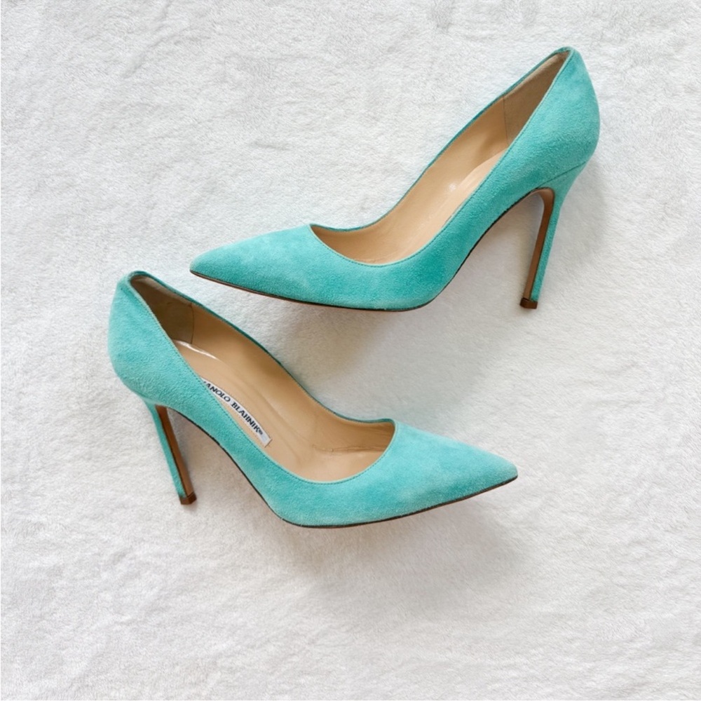 Manolo Blahnik Turquoise Suede BB Pumps Heels 38 w/box